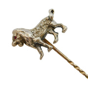 Victorian 9ct Gold & Silver, Old-Cut Diamond Set Lion Stick Pin Antique c1860