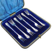 Edwardian Boxed Set of Sterling Silver Pickle Forks Antique 1902 Sheffield
