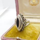 Sterling Silver & Onyx Set Victorian Style Poison Locket Ring Vintage c1970