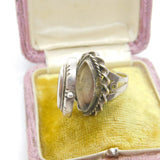 Sterling Silver & Onyx Set Victorian Style Poison Locket Ring Vintage c1970