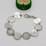 Victorian Sterling Silver Love Token Threepence Coin Bracelet Antique c1890