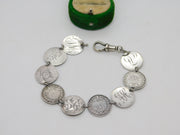 Victorian Sterling Silver Love Token Threepence Coin Bracelet Antique c1890