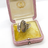 Sterling Silver & Onyx Set Victorian Style Poison Locket Ring Vintage c1970