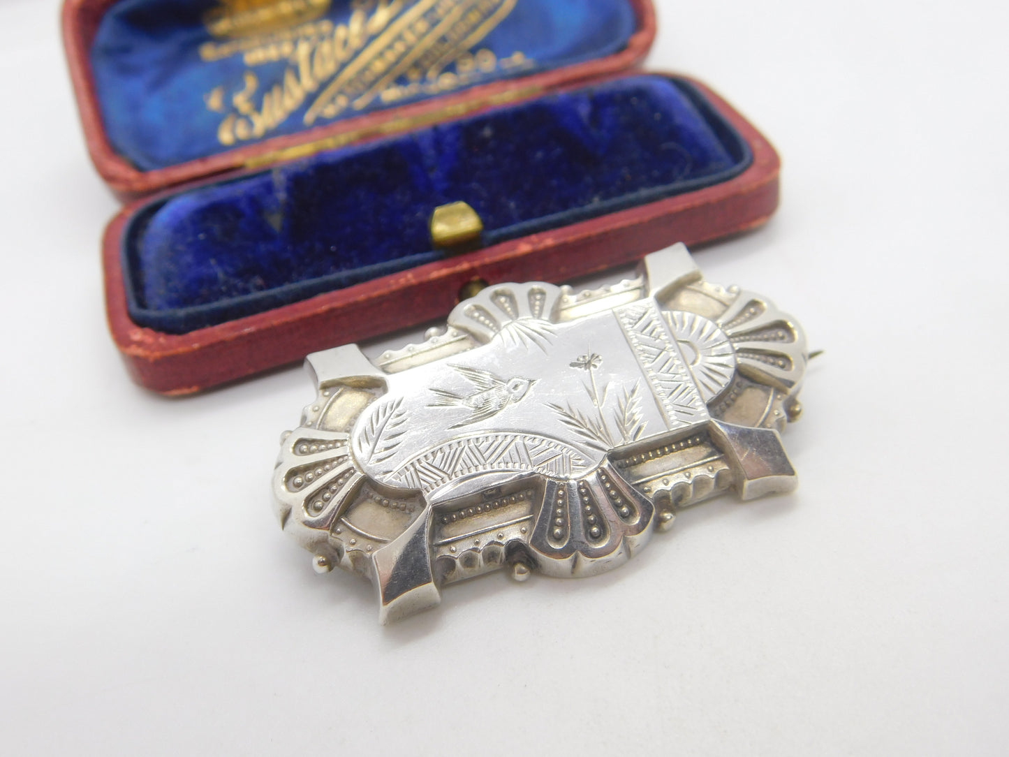 Victorian Aesthetic Sterling Silver Swallow Form Brooch 1880 Birmingham Antique