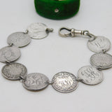 Victorian Sterling Silver Love Token Threepence Coin Bracelet Antique c1890