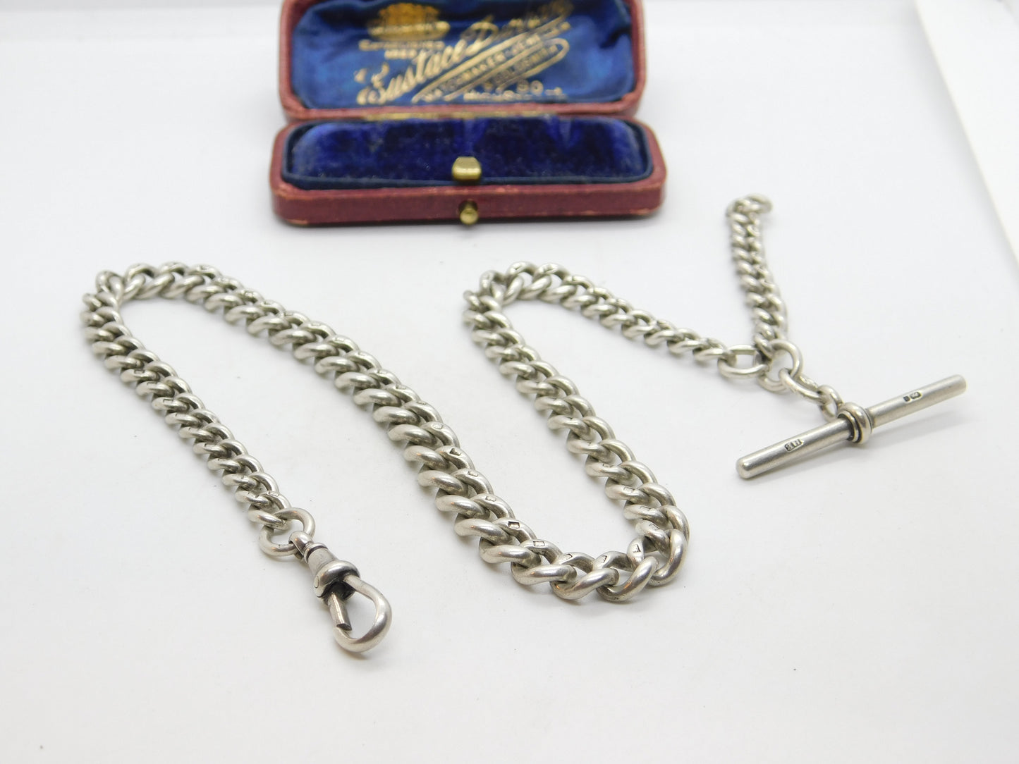 Edwardian Sterling Silver Graduating Albert Watch Chain 1904 London Antique