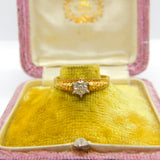 18ct Yellow Gold Illusion Set Diamond Bark Effect Solitaire Ring 1972 London
