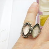 Sterling Silver & Onyx Set Victorian Style Poison Locket Ring Vintage c1970