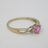 9ct White Gold, Heart Cut Topaz & Diamond Band Ring Vintage c1980