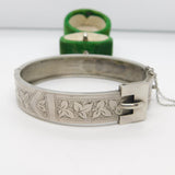 Victorian Sterling Silver Aesthetic Cuff Bangle Ivy Leaf Pattern Antique c1900
