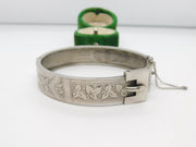 Victorian Sterling Silver Aesthetic Cuff Bangle Ivy Leaf Pattern Antique c1900