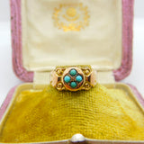 Edwardian 9ct Yellow Gold Turquoise Set Sweetheart Ring 1906 Chester Antique