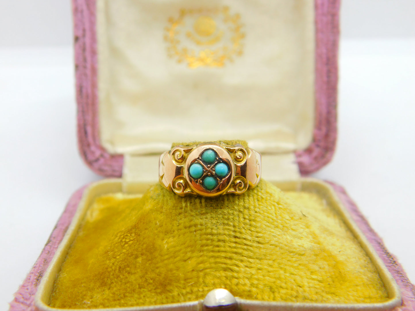 Edwardian 9ct Yellow Gold Turquoise Set Sweetheart Ring 1906 Chester Antique