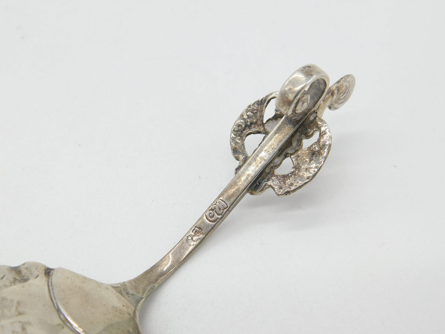 Edwardian Dutch Sterling Silver Fairy with Mirror Tea Caddy Spoon 1902 Antique