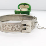 Victorian Sterling Silver Aesthetic Cuff Bangle Ivy Leaf Pattern Antique c1900