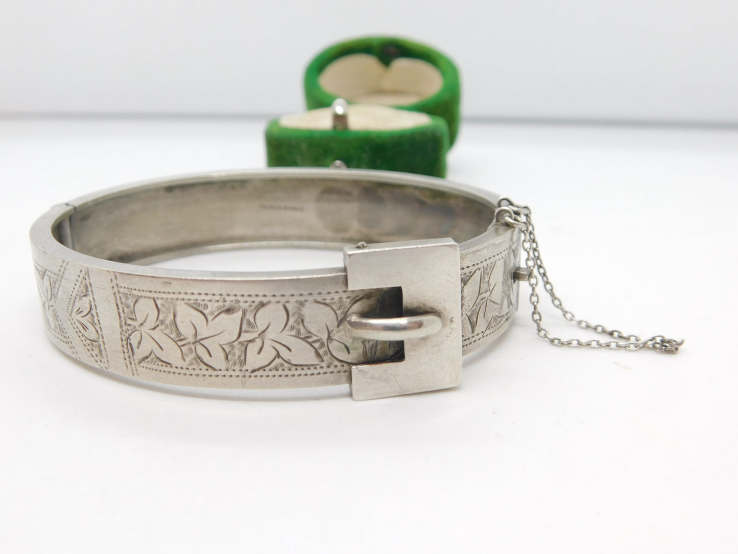 Victorian Sterling Silver Aesthetic Cuff Bangle Ivy Leaf Pattern Antique c1900