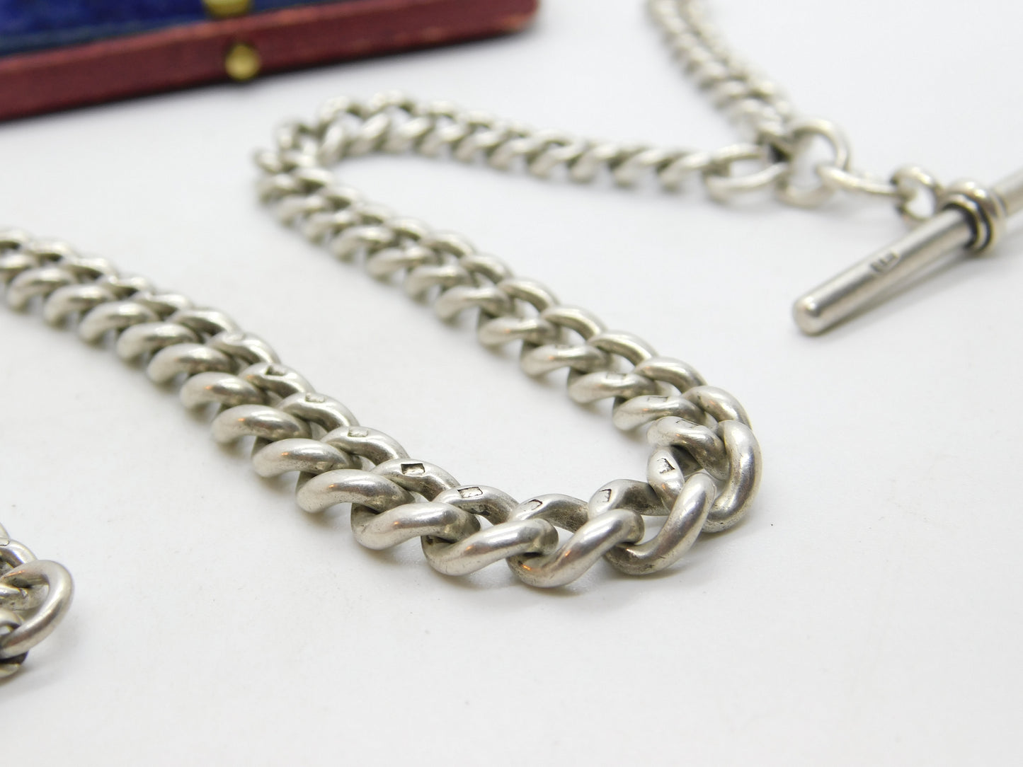 Edwardian Sterling Silver Graduating Albert Watch Chain 1904 London Antique