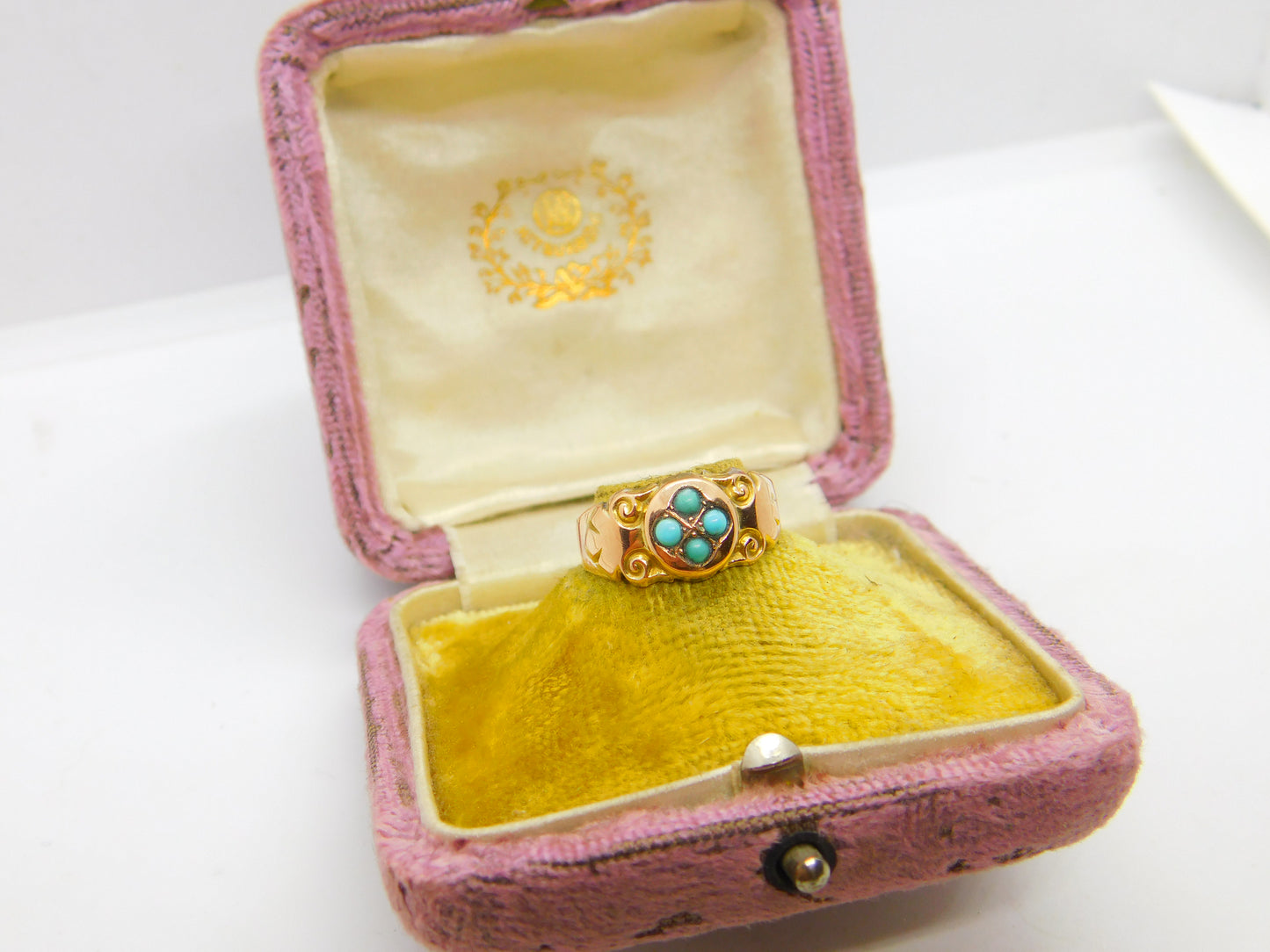 Edwardian 9ct Yellow Gold Turquoise Set Sweetheart Ring 1906 Chester Antique