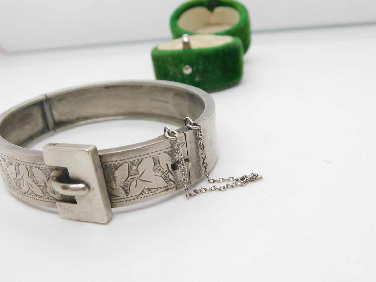 Victorian Sterling Silver Aesthetic Cuff Bangle Ivy Leaf Pattern Antique c1900