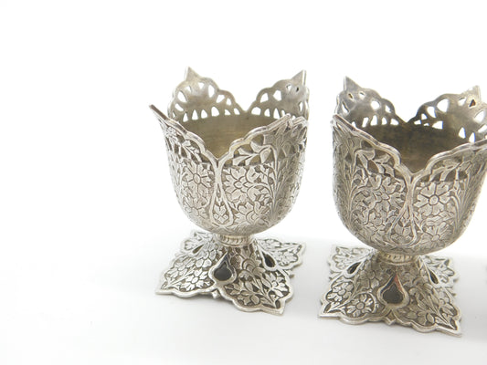 Set Of Three Victorian Sterling Silver Anglo-Indian Egg Cups Antique c1900