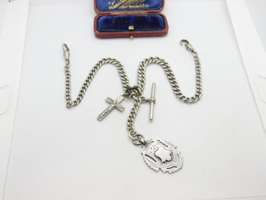 Edwardian Sterling Silver Double Albert Graduating Watch Chain 1909 Birmingham