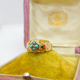 Edwardian 9ct Yellow Gold Turquoise Set Sweetheart Ring 1906 Chester Antique
