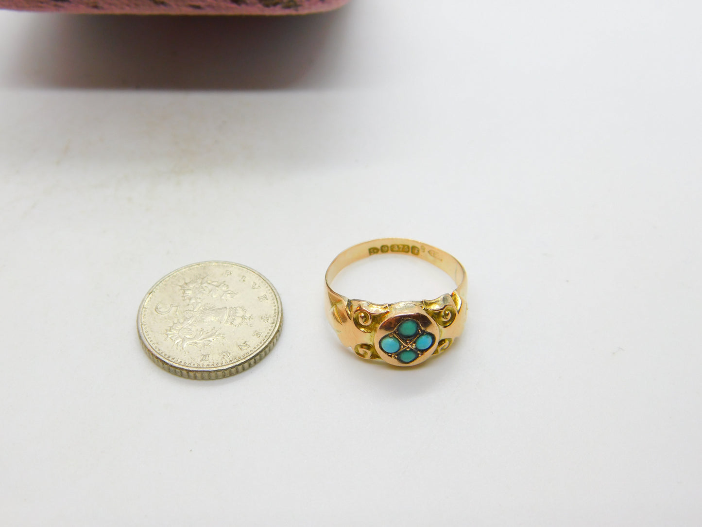 Edwardian 9ct Yellow Gold Turquoise Set Sweetheart Ring 1906 Chester Antique