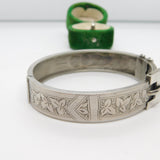 Victorian Sterling Silver Aesthetic Cuff Bangle Ivy Leaf Pattern Antique c1900