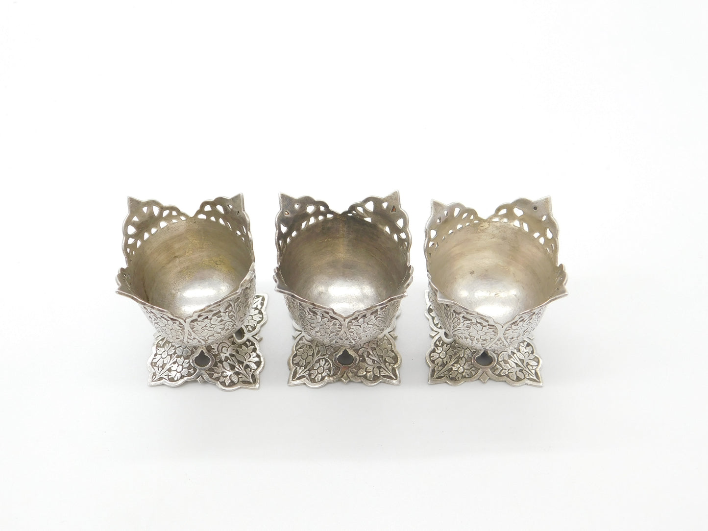 Set Of Three Victorian Sterling Silver Anglo-Indian Egg Cups Antique c1900