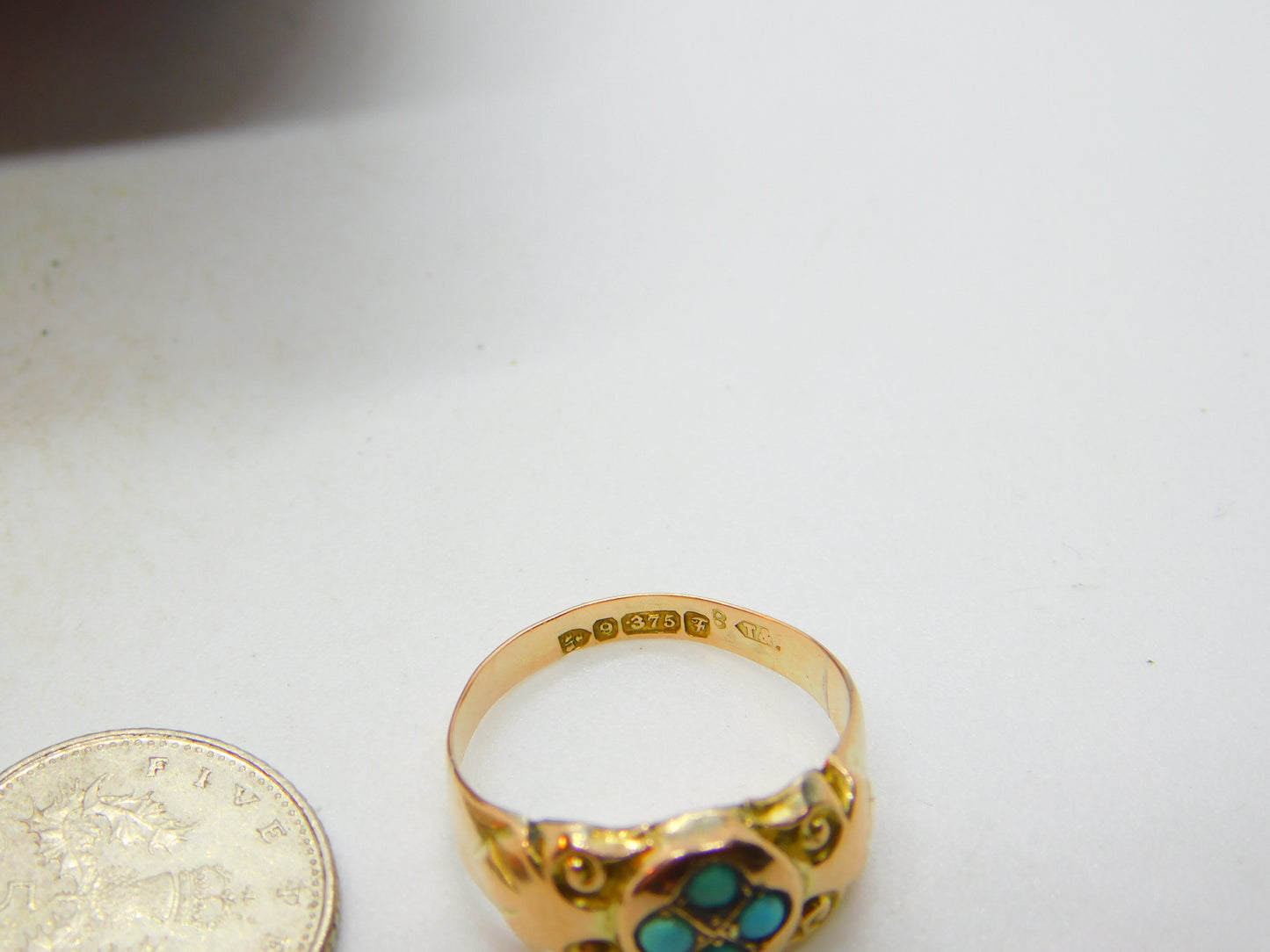 Edwardian 9ct Yellow Gold Turquoise Set Sweetheart Ring 1906 Chester Antique