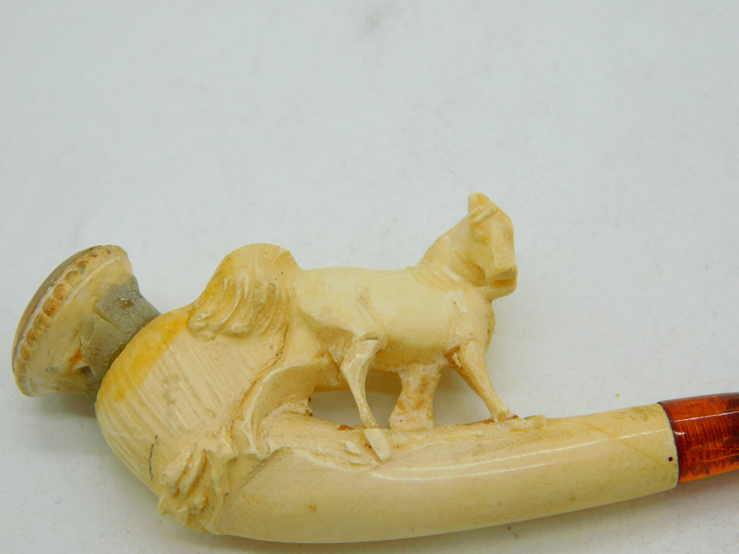 19th Century Meerschaum & Block Amber Standing Horse Pipe Antique c1880