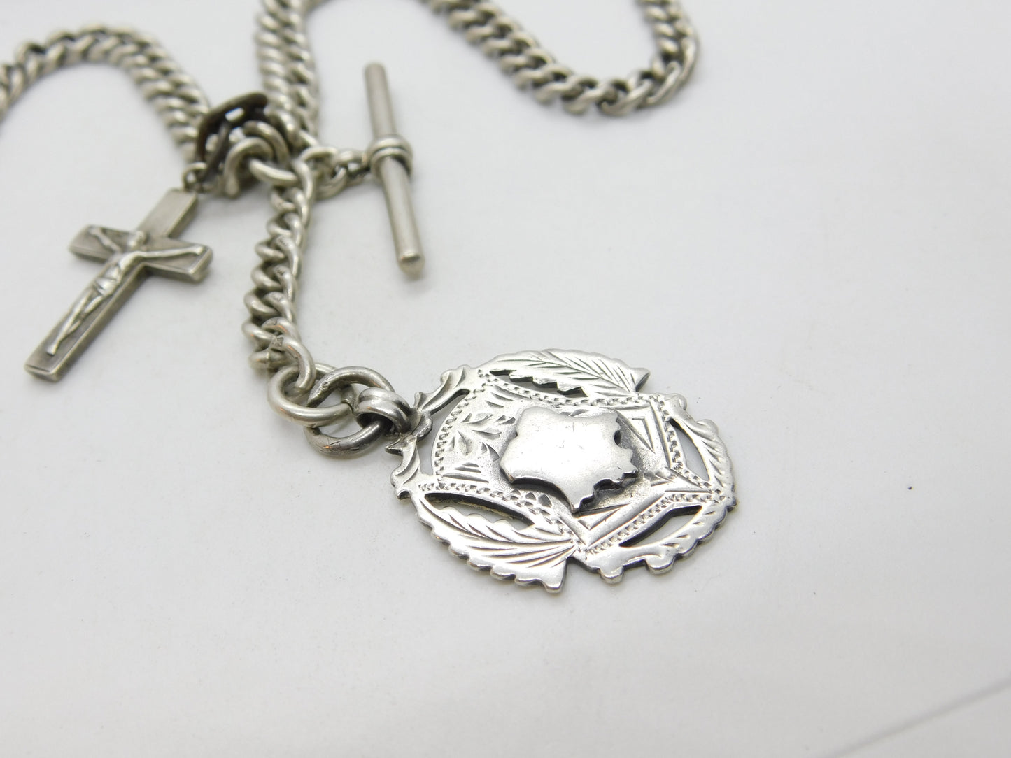 Edwardian Sterling Silver Double Albert Graduating Watch Chain 1909 Birmingham