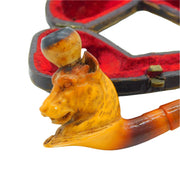 Boxed 19th Century Meerschaum Block Amber Panther Smoking Pipe Antique c1880