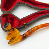 Boxed 19th Century Meerschaum Block Amber Panther Smoking Pipe Antique c1880