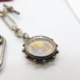 Victorian Sterling Silver Trombone Link Watch Chain with Coin Fob 1896 Antique