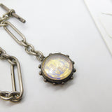 Victorian Sterling Silver Trombone Link Watch Chain with Coin Fob 1896 Antique