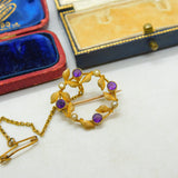 15ct Yellow Gold, Amethyst & Seed Pearl Wreath Sweetheart Brooch Antique c1900