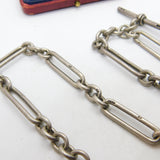 Victorian Sterling Silver Trombone Link Watch Chain with Coin Fob 1896 Antique