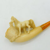 19th Century Meerschaum & Block Amber Horse Form Smoking Pipe Antique c1880
