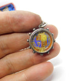 Victorian Sterling Silver Trombone Link Watch Chain with Coin Fob 1896 Antique