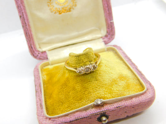 18ct Yellow Gold & 0.3ct Diamond Three Stone Ring Vintage c1970 London