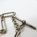 Victorian Sterling Silver Trombone Link Watch Chain with Coin Fob 1896 Antique