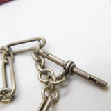 Victorian Sterling Silver Trombone Link Watch Chain with Coin Fob 1896 Antique