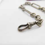Victorian Sterling Silver Trombone Link Watch Chain with Coin Fob 1896 Antique