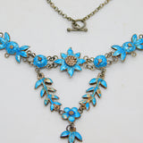 Art Nouveau Sterling Silver & Blue Enamel Floral Drop Necklace Antique c1880