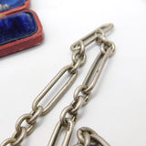 Victorian Sterling Silver Trombone Link Watch Chain with Coin Fob 1896 Antique