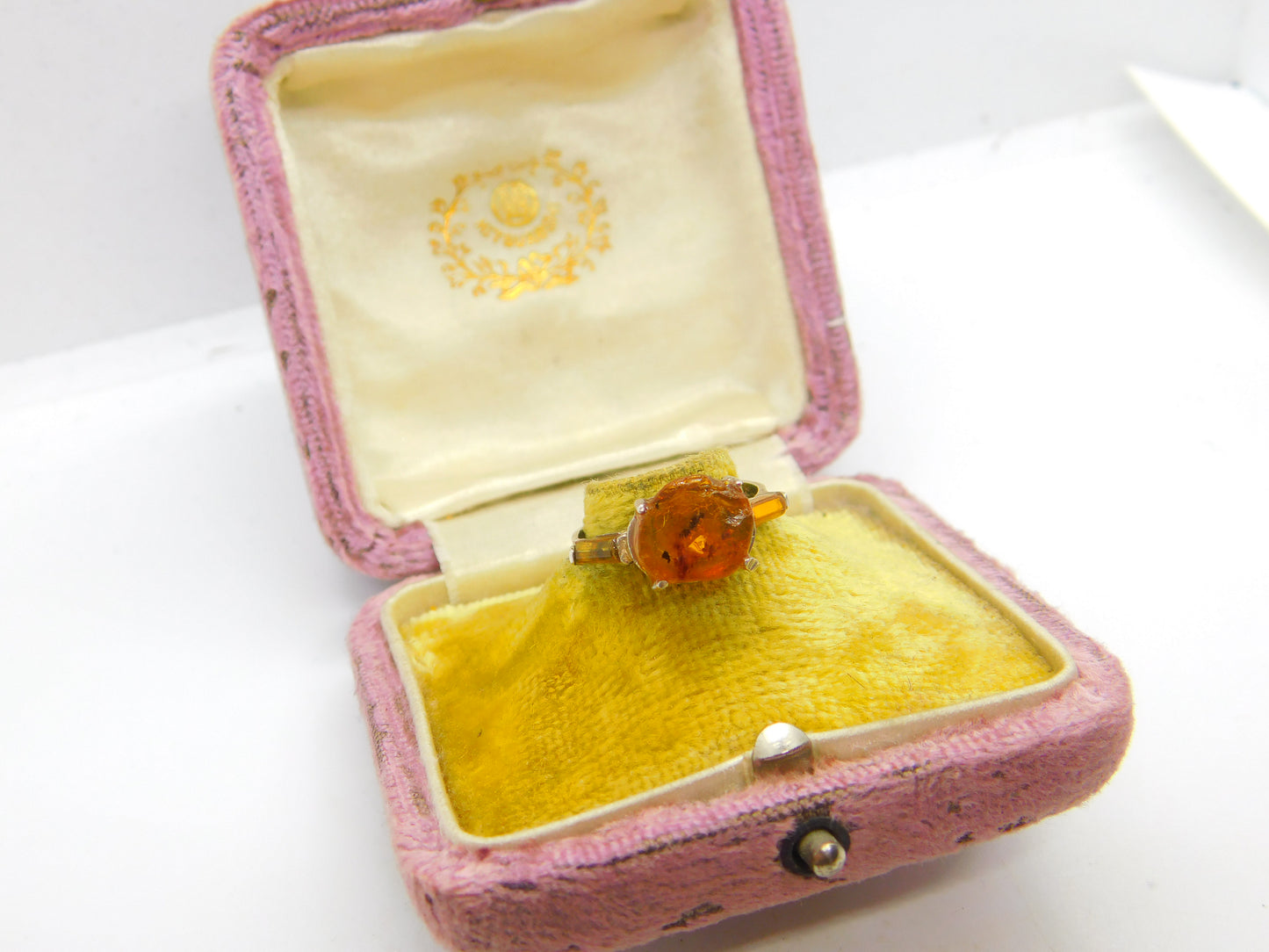 Victorian Sterling Silver & Natural Fossilised Bugs in Amber Ring c1860 Antique