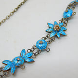 Art Nouveau Sterling Silver & Blue Enamel Floral Drop Necklace Antique c1880