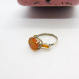 Victorian Sterling Silver & Natural Fossilised Bugs in Amber Ring c1860 Antique