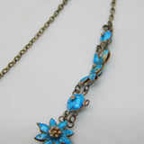 Art Nouveau Sterling Silver & Blue Enamel Floral Drop Necklace Antique c1880